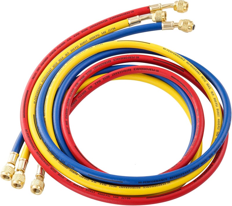 Tigbear AC Manifold Hose Set, 22985 Plus II Manifold Kit with 1/4 SAE, 4 Layer Vacuum Refrigerant Hose 800 PSI Working Pressure, 6FT A/C Charging Kit (72'') - Image 1